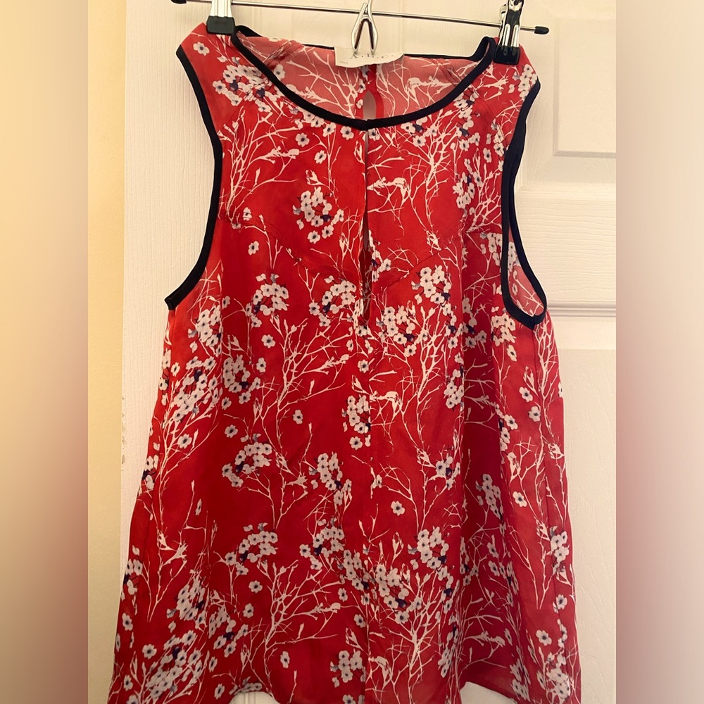 A.L.C. Cherry 🍒 Blossom Silk Chiffon Top Blouse Sleeveless ***With Defec…